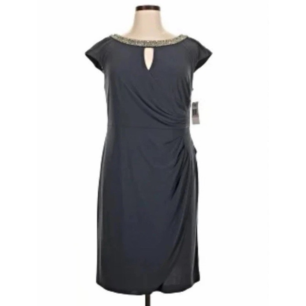 Alex Evenings‎ Embellished Surplice Neck Sheath Cocktail Dress Black 8 NWT